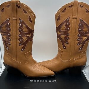 Madden Girl Brown and Tan Heeled Boots size 8